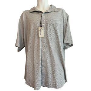Mens 2XL Short Sleeve Button Front Shirt Black White Lightweight Cotton NWT